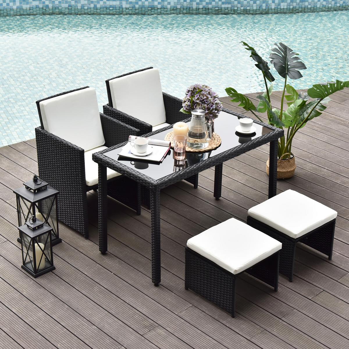 GARTENSET 11 tlg. mit Kissen Schwarz - Schwarz, Kunststoff - Outsunny
