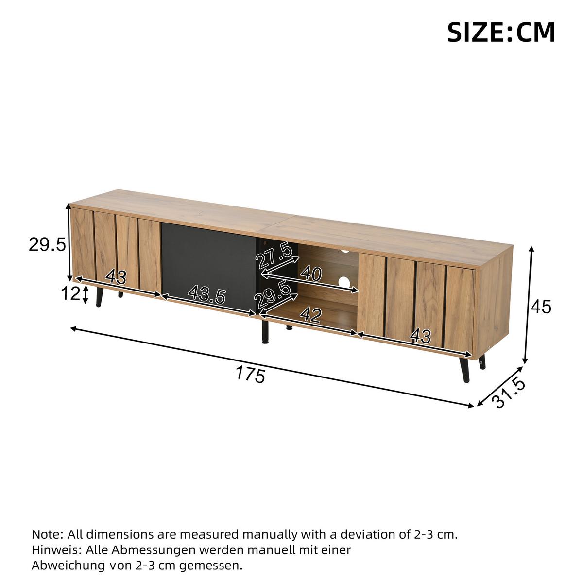 TV-LOWBOARD Holzoptik mit Türen und Fächern - Eichefarben, Holzwerkstoff/Metall (175/45/32cm) - Urban Meuble