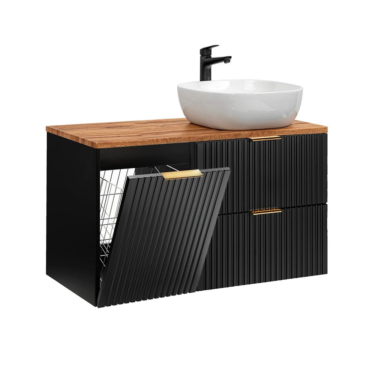 WASCHTISCH 100.8cm Adriel Schwarz und Holz - Schwarz, Holzwerkstoff (100.8/59/46cm) - Petits-meubles