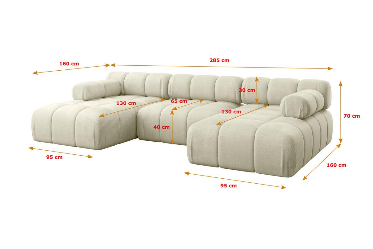 WOHNLANDSCHAFT modulares Sofa Tesso-U1 - 285x160x70 cm Beige Velours - Beige, Holzwerkstoff/Textil (285/70/160cm) - ALTDECOR