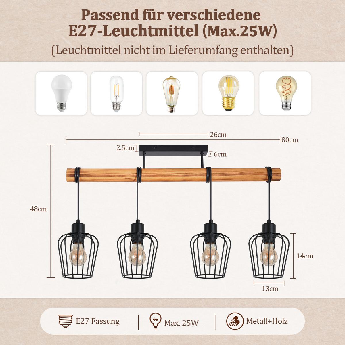 DECKENLEUCHTE Belenor 80/13/48 cm - Schwarz, Holz/Metall (80/13/48cm) - ZMH