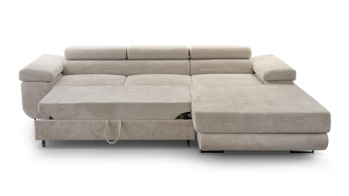 ECKSOFA GIULIO Beige Velours-Stoff mit Schlaffunktion - Beige, Holz (280/203cm) - MASSENO