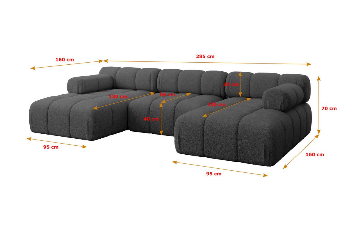WOHNLANDSCHAFT modulares Sofa Tesso-U1 - 285x160x70 cm Grau Bouclé - Grau, Holzwerkstoff/Textil (285/70/160cm) - ALTDECOR