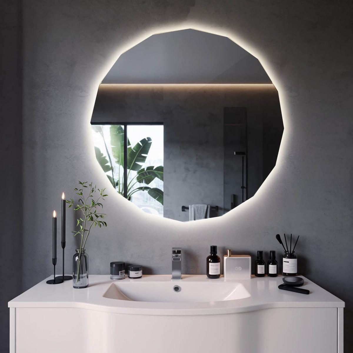 LED-SPIEGEL 60 cm x 60 cm Asymmetrische Form Warmweiß 3000 K - Champagner, Glas (60/60/0.4cm) - Wallfluent