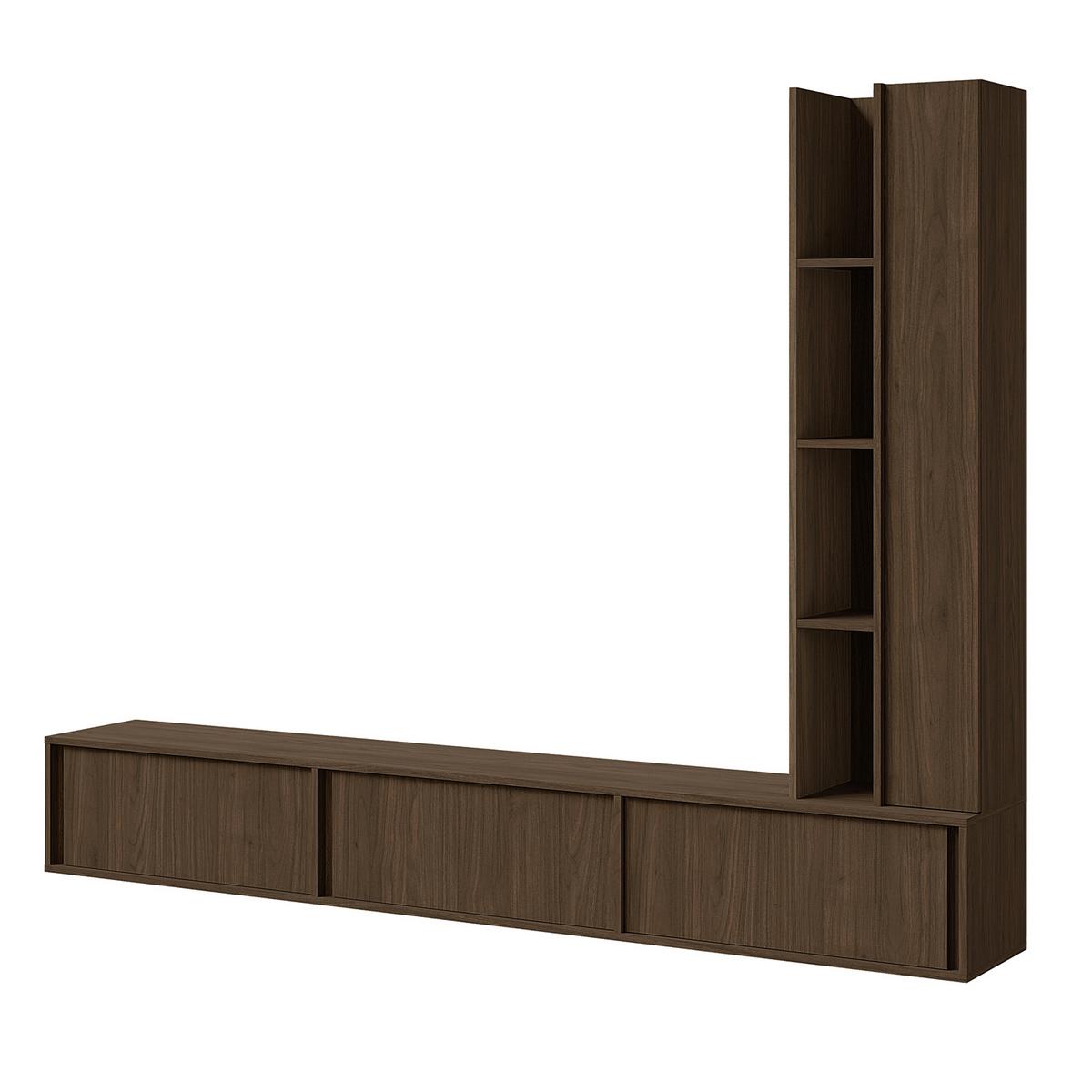 WOHNWAND Vero 2-teilig Wohnzimmer-Set mit TV-Lowboard und Hochschrank, Walnussfarben - Walnussfarben, Holzwerkstoff (230/185/35cm) - Beautysofa