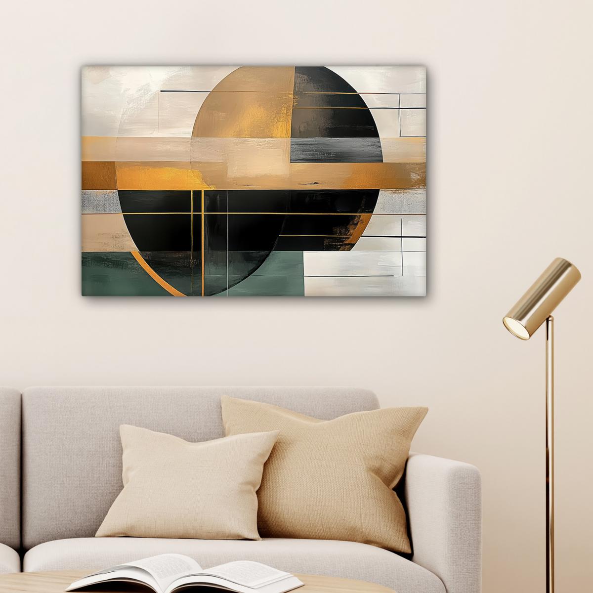 LEINWANDBILD Abstrakt - Gold - Bronze - Grün - Formen - Modern Gemälde 60x40 cm - Multicolor, Textil (60/40cm) - MuchoWow