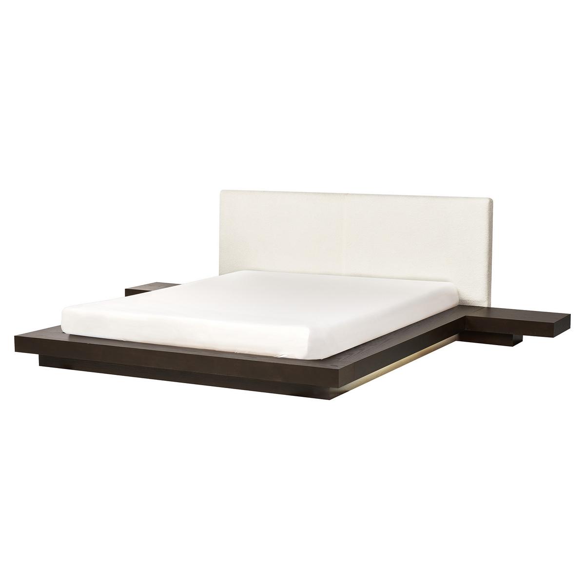 BETT mit LED 160/200 cm MDF-Platte Dunkelbraun Zen - Dunkelbraun, Holz (160/200cm) - Beliani