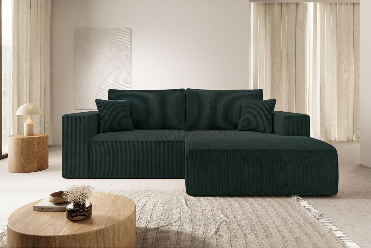 ECKSOFA Farese Mini mit Cordbezug Dunkelgrün, rechts - Dunkelgrün/Schwarz, Textil (167/240cm) - Selsey