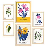 POSTER Set Mit 6 Blumen Wilde Blumensträuße Natur Und Botanikdrucke Für Innenarchitektur A3 & A4 Rahmen Aus Hellem Holz - Beige, Papier (29/3cm) - Nacnic