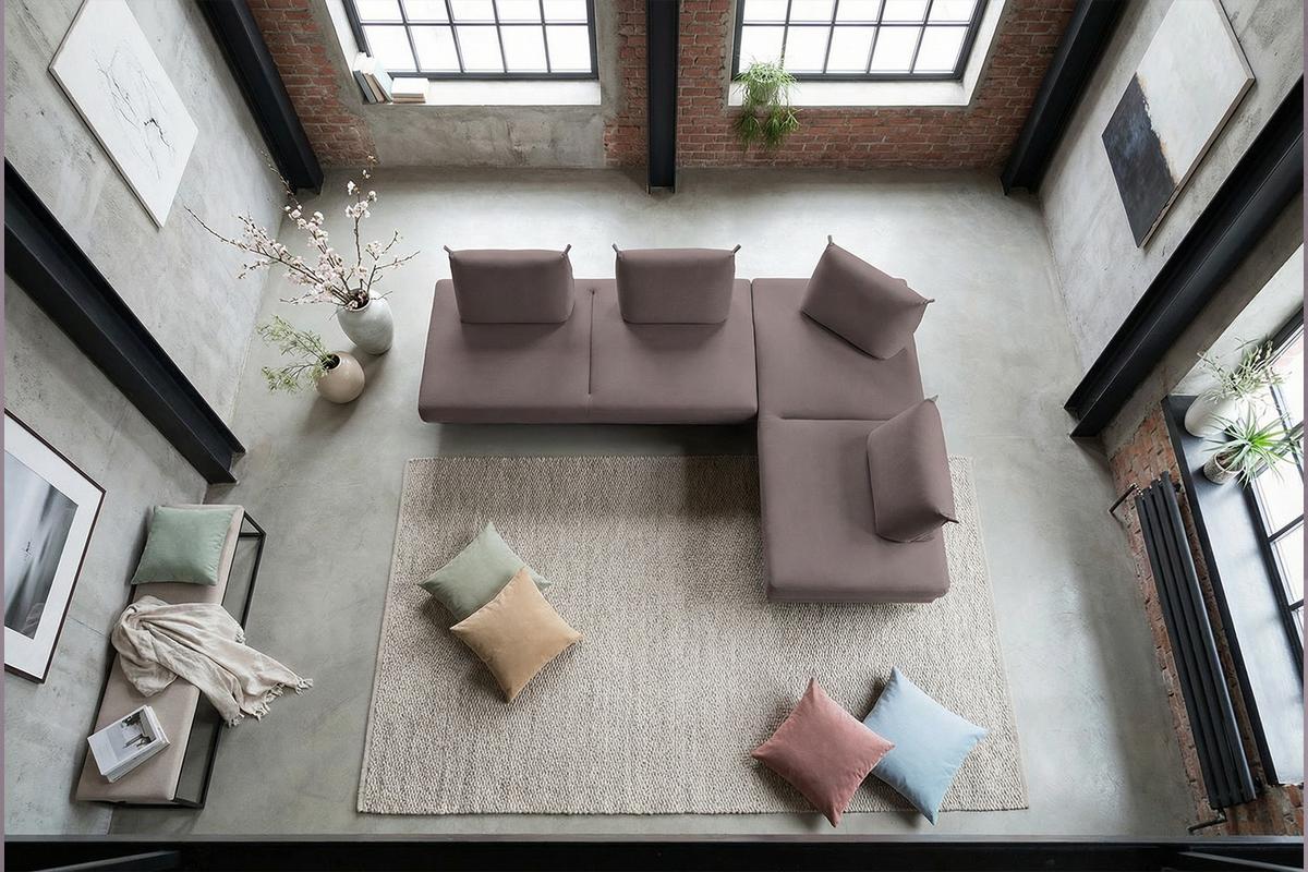 ECKSOFA CANE Violett Webstoff - Violett/Schwarz, Textil/Metall (310/210cm) - KAWOLA