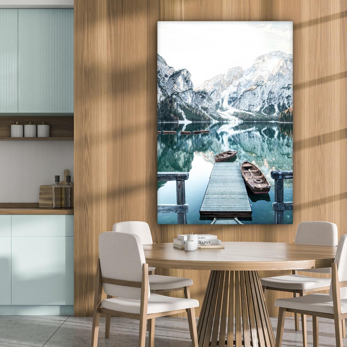LEINWANDBILD Natur - Berge - Schnee - Wald - Boot Deko Groß 90x140 cm - Hellgrün, Textil (90/140cm) - MuchoWow