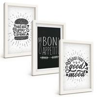 BILDER SET 3er Set - 20x30 cm Weißer Rahmen - Grafiken, Lebensmittel, kulinarische Slogans - Weiß, Kunststoff (20/30cm) - TULUP