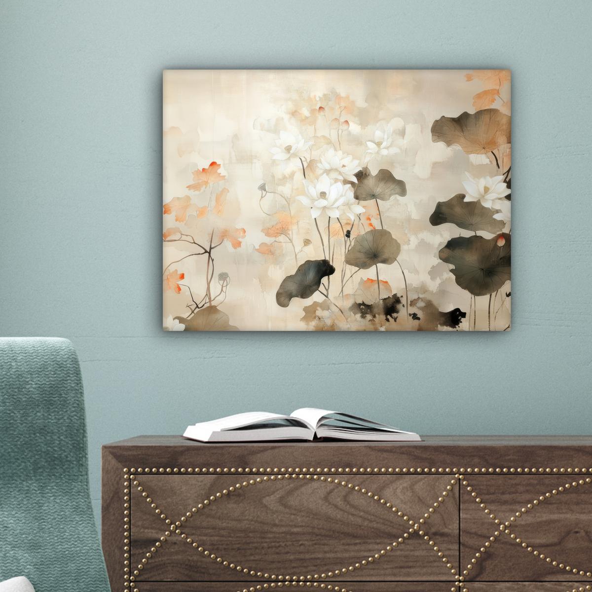 LEINWANDBILD Blumen - Japandi - Wabi sabi Wandbild 40x30 cm - Sandfarben, Textil (40/30cm) - MuchoWow