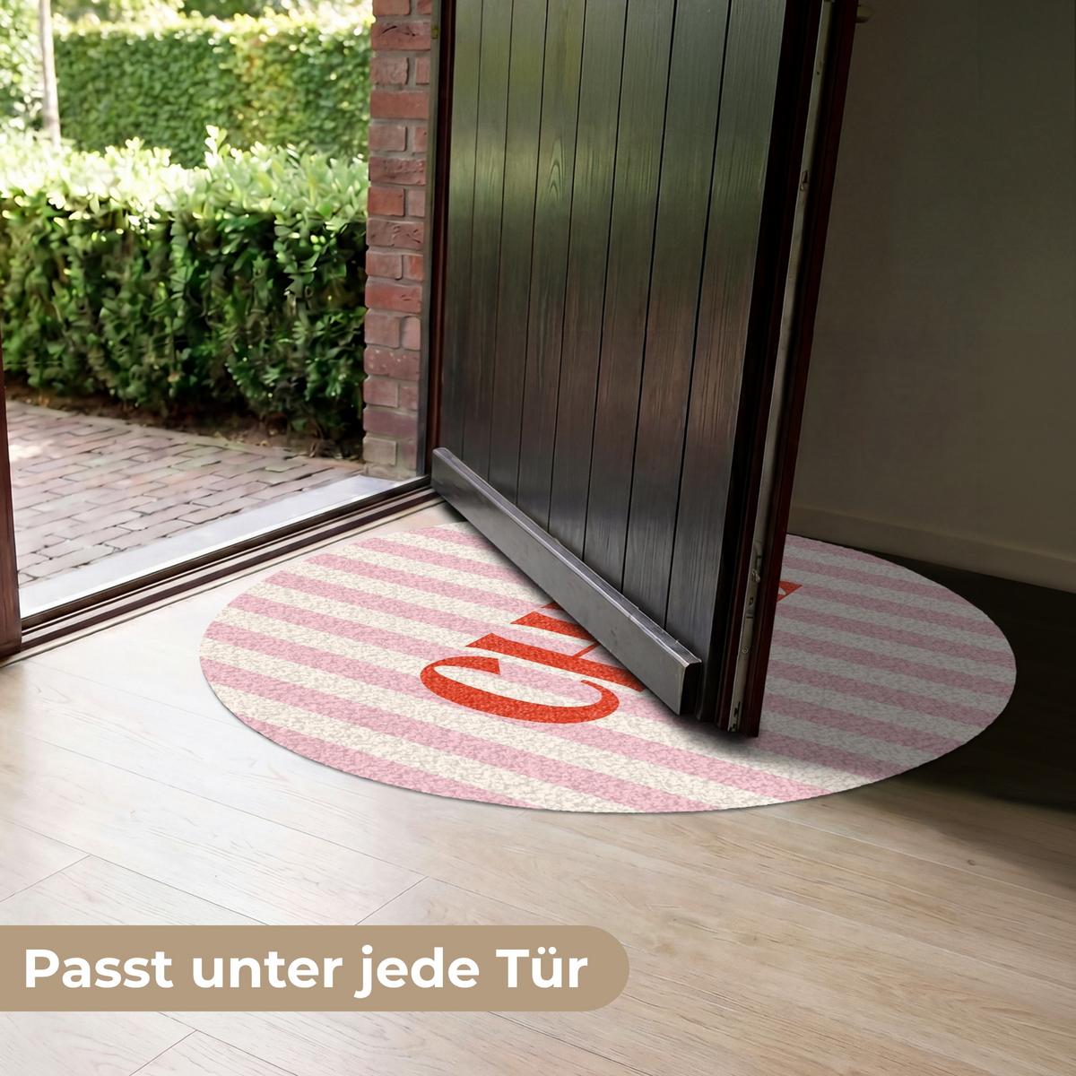 FUSSMATTE Zartrosa – Rot – Streifen – Chill 90x90 cm - Rosa, Kunststoff (90/0.4cm) - MuchoWow
