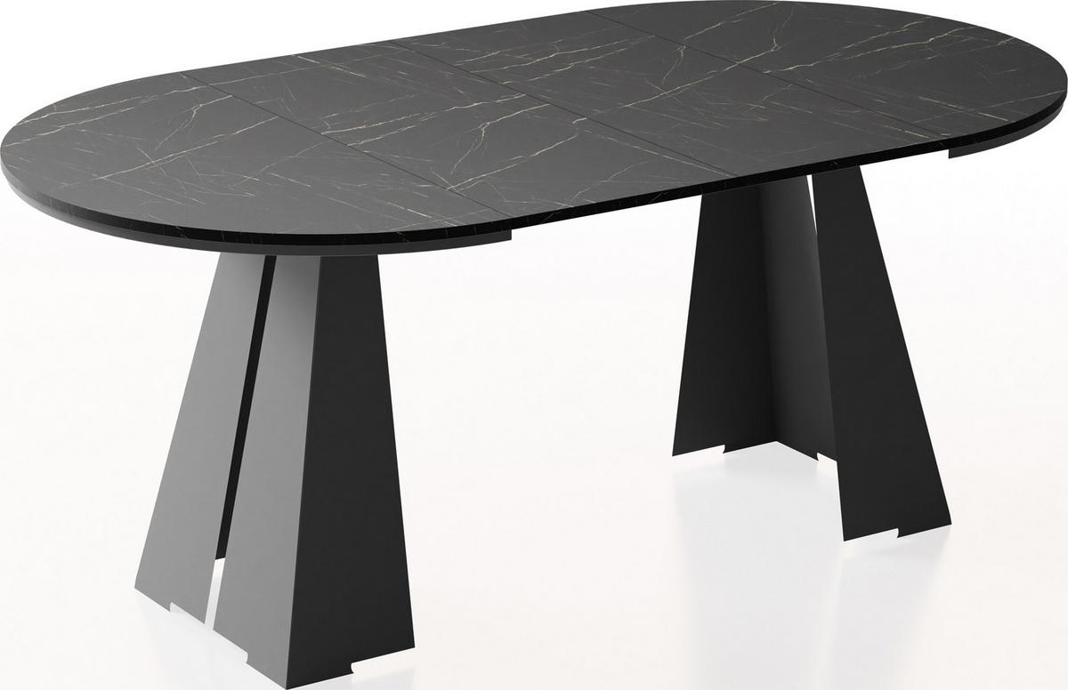 ESSTISCH Kova runder ausziehbarer, Marmor Schwarz 100-180/100/76 cm - Anthrazit/Schwarz, Holzwerkstoff/Metall (100/176/76cm) - WFL GROUP
