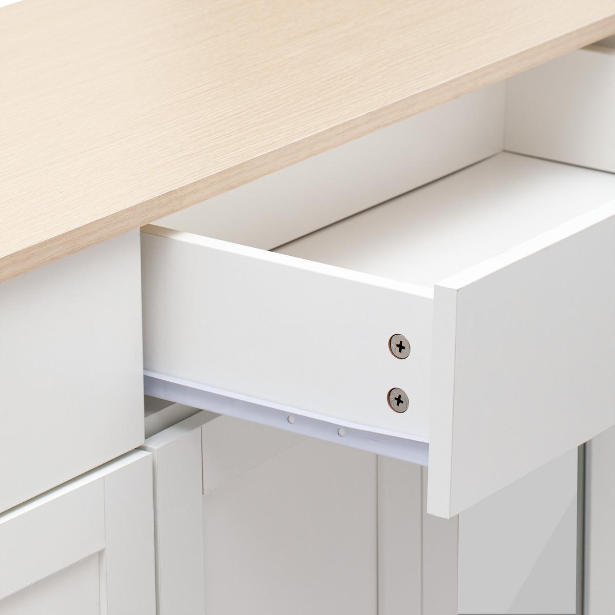 SIDEBOARD weiß & holzoptik mit glastüren & 2 schubladen - Weiß, Holzwerkstoff (120/80/37cm) - Urban Meuble