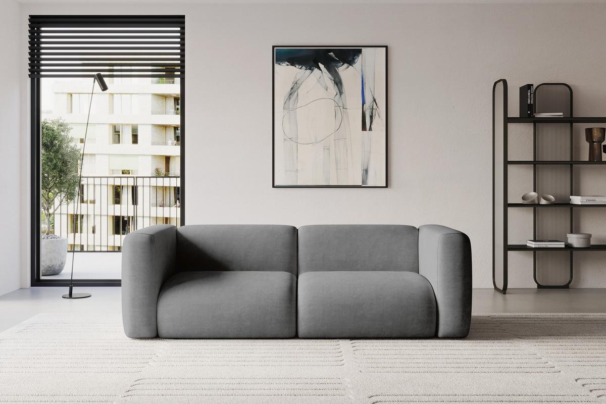 MODULARES Sofa 2-SITZER MIRA-S1 228x89x70 Grau cm Velours - Schieferfarben/Schwarz, Holzwerkstoff/Kunststoff (228/70/89cm) - ALTDECOR