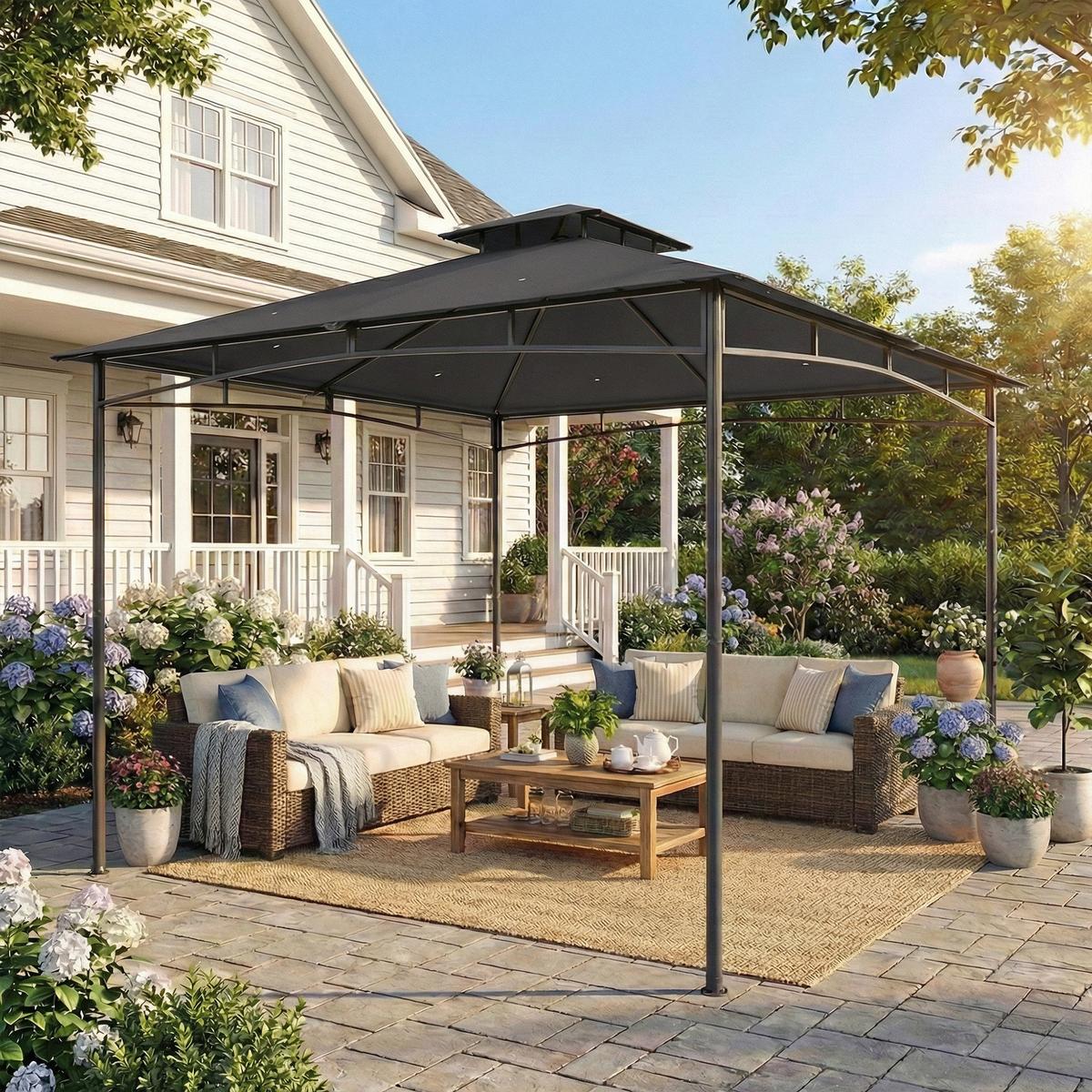 PAVILLON Polyester Metall Dunkelgrau - Dunkelgrau, Textil/Metall (300/285/300cm) - Outsunny