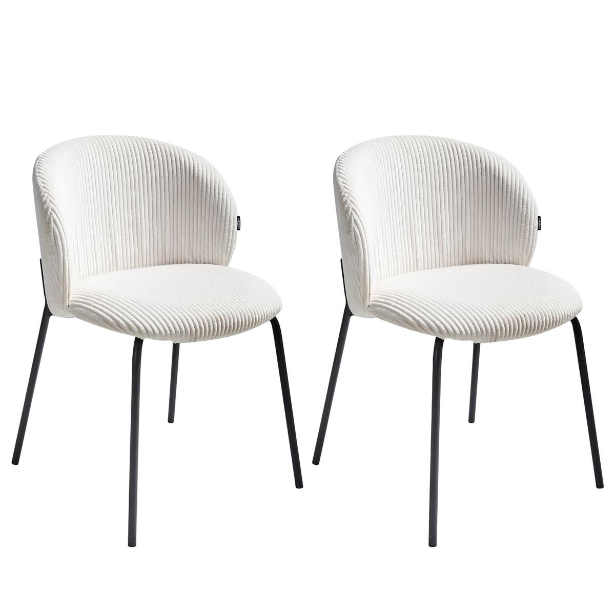 ESSZIMMERSTUHL 2er-Set Cremeweiß Miles - Schwarz/Weiß, Textil (53/83/55cm) - Beliani