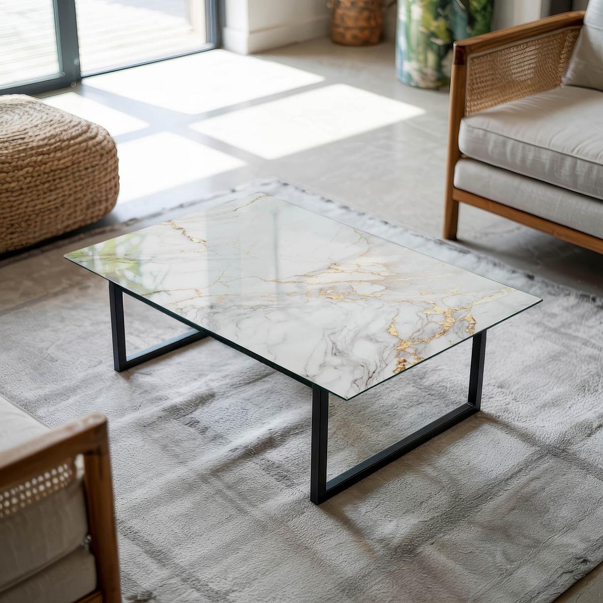TISCHPLATTE 80x60 cm Eleganter Marmor mit Adern - Weiß, Glas (0.4/80/60cm) - TULUP