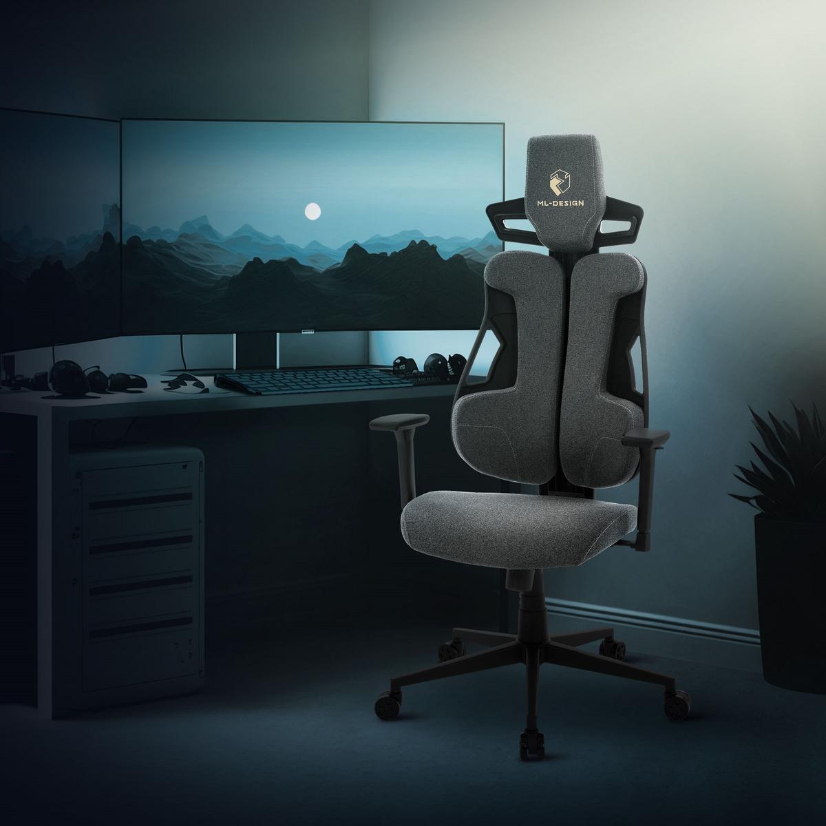 GAMINGSTUHL mit Stoffbezug in Grau Individuell Einstellbar - Schwarz/Grau, Kunststoff/Textil (69/142/68cm) - ML-DESIGN