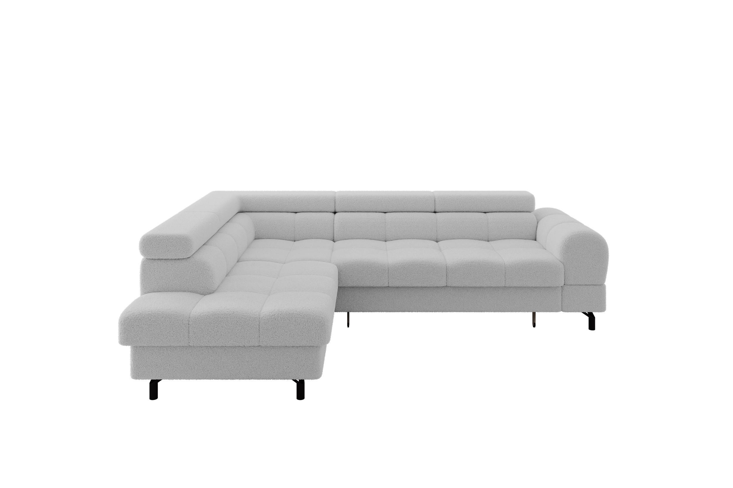 ECKSOFA mit Schlaffunktion Ottomane Links LUMA-L 272x203x70 Hellgrau Bouclé - Edelstahlfarben/Schwarz, Holzwerkstoff/Kunststoff (272/203cm) - ALTDECOR