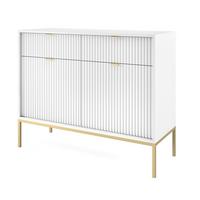 SIDEBOARD Eternas 2T 2S Weiß 104/83/39 cm – goldene Füße, mit geriffelten Fronten - Goldfarben/Weiß, Holzwerkstoff (104/83/39cm) - AX Living