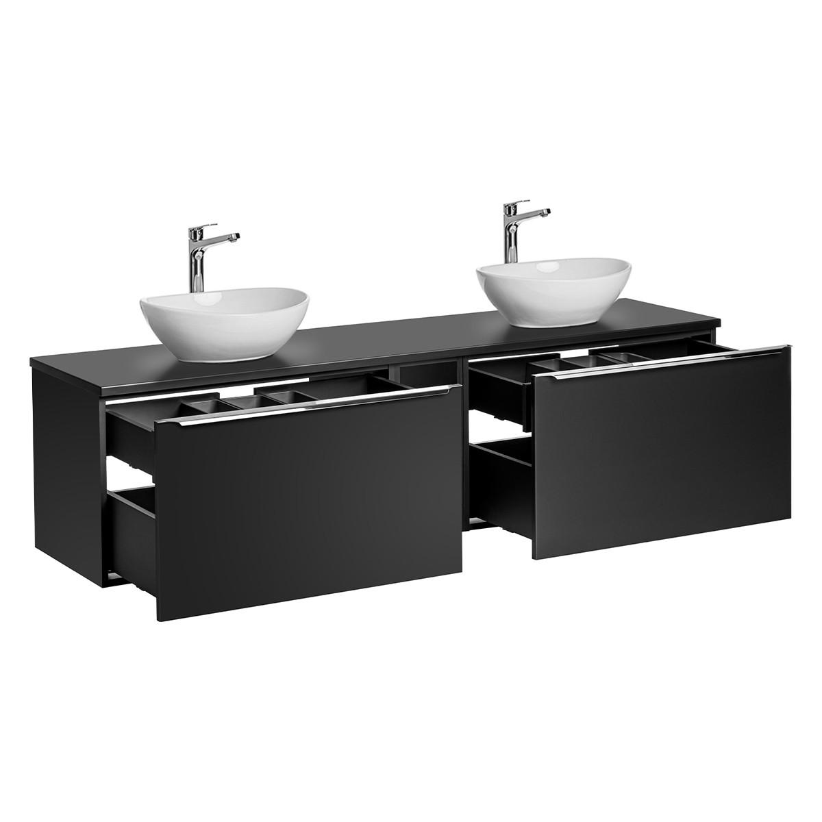 BADMÖBEL 180cm Éros 2er-Set Schwarz - Schwarz, Holzwerkstoff (180/48/46cm) - Petits-meubles
