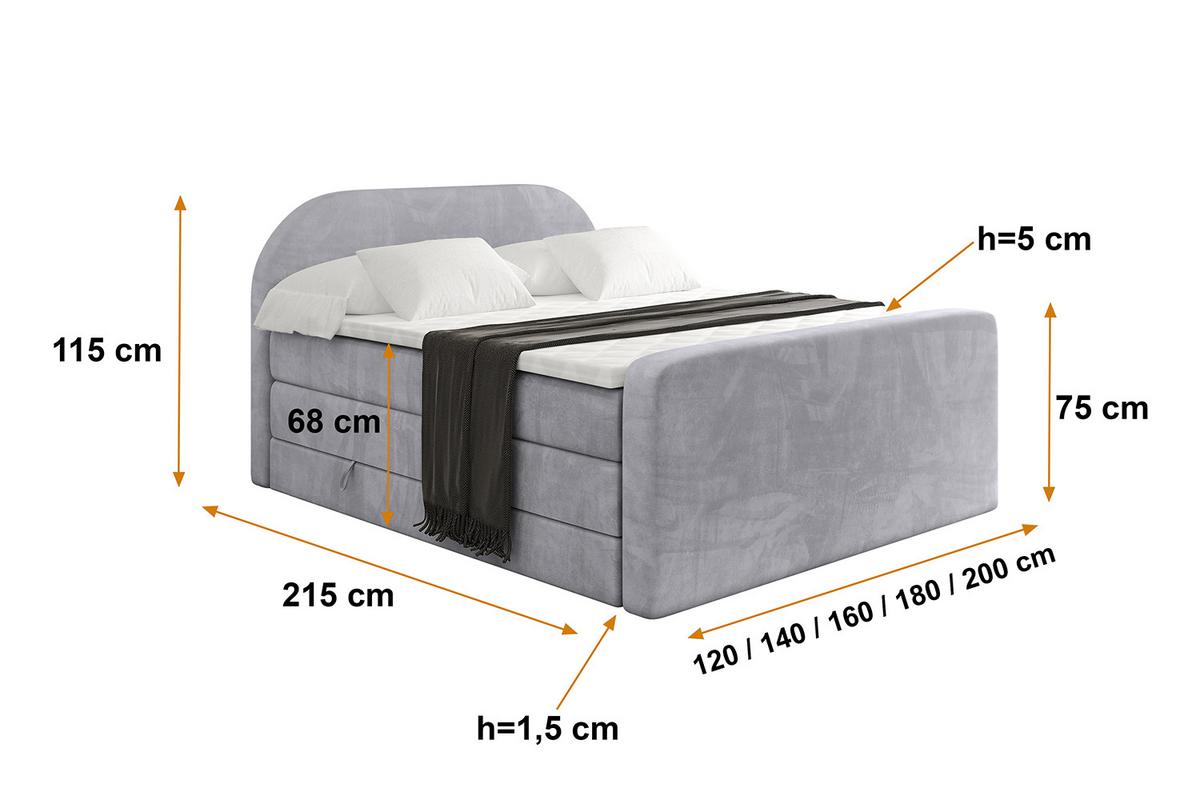 BOXSPRINGBETT mit Matratze und Lattenrost - NOX-Z KING-200x200 - Grau Monolith - Grau, Holzwerkstoff (200/200cm) - ALTDECOR