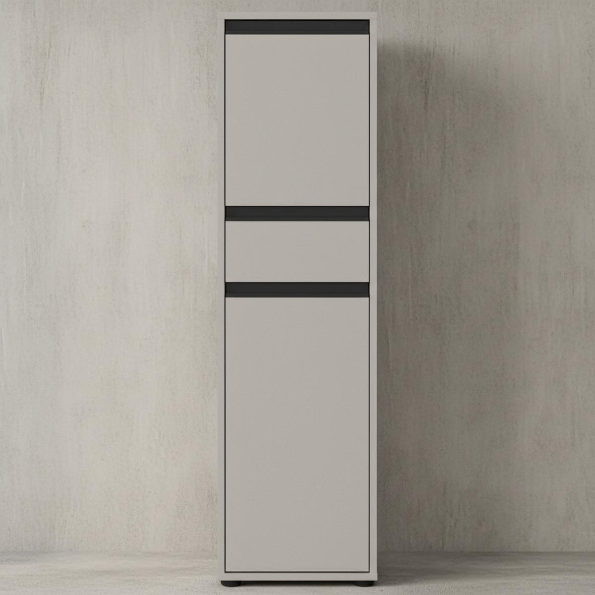 BADSCHRANK schmal HAMBURG Soft-Close, 33x121x34 cm | Steingrau - Grau, Holzwerkstoff (33/121/34cm) - KADIMA DESIGN