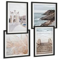 BILDER SET 4er Set - 50x50 cm & 40x60 cm Schwarzer Rahmen - Meeresarchitektur Santorin - Schwarz, Kunststoff (50/50cm) - TULUP