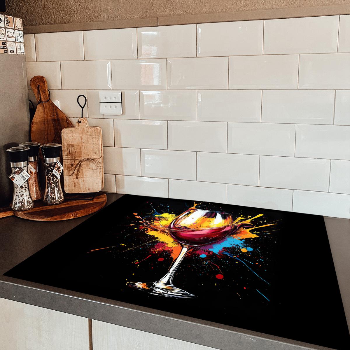 HERDABDECKPLATTE Wein - Glas - Graffiti - Getränk - Rot - Farbe Induktionsmatte 77x59 cm - Weinrot, Kunststoff (77/59/0.2cm) - MuchoWow