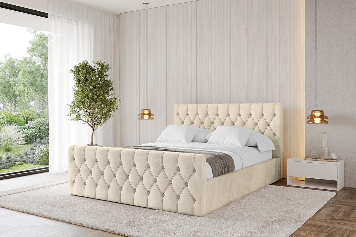 POLSTERBETT mit Bettkasten, Fußteil und Lattenrost, Boxbett ohne Matratze - RENO-Z 180x200 Beige - Ecru, Holzwerkstoff/Textil (180/200cm) - ALTDECOR