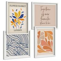BILDER SET 4er Set - 50x50 cm & 40x60 cm Weißer Rahmen - Moderne abstrakte Blumen - Weiß, Kunststoff (50/50cm) - TULUP
