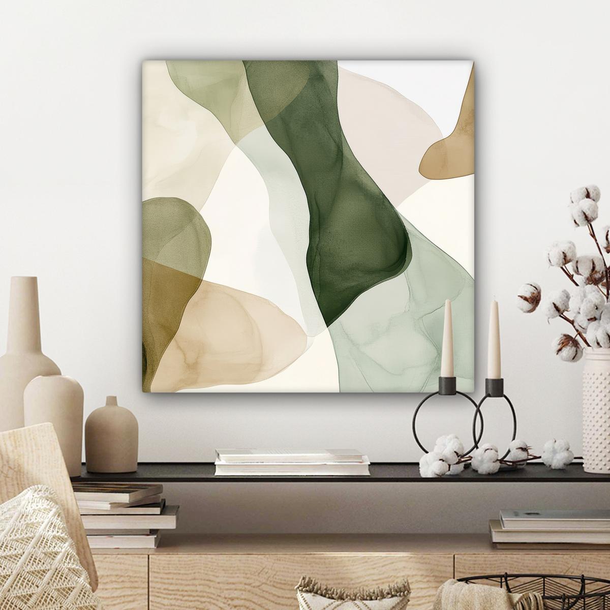 LEINWANDBILD Japandi - Abstrakt - Grün Wandbild Wohnzimmer 50x50 cm - Salbeigrün, Textil (50/50cm) - MuchoWow