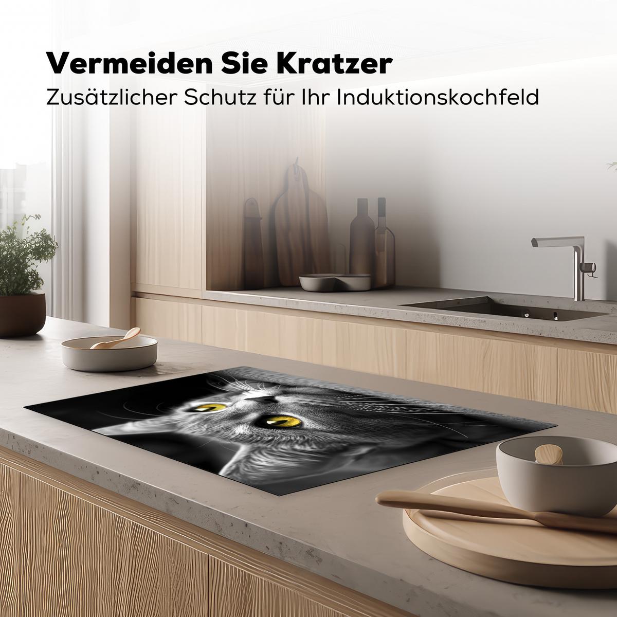 HERDABDECKPLATTE Katze - Grau - Tiere - Katze Ceranfeldabdeckung 80x52 cm - Grau, Kunststoff (80/52/0.2cm) - MuchoWow