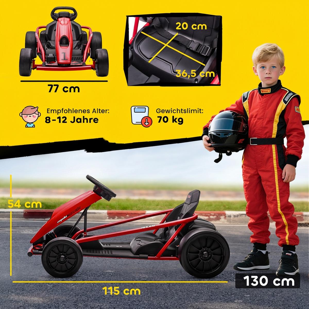 ELEKTRO-GO-KART Kunststoff Metall Rot - Rot, Kunststoff (115/77/54cm) - HOMCOM