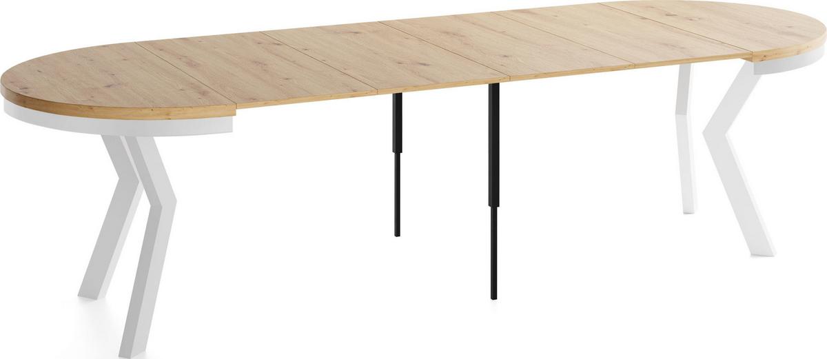 ESSTISCH Savio Weiß Neo rund ausziehbar verlängerbar XXL, Eiche Artisan Hellbraun 100-300/100/77 cm - Eiche Artisan/Weiß, Holz/Holzwerkstoff (100/300/77cm) - WFL GROUP