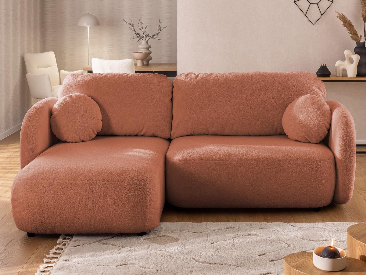 ECKSOFA Candy mit Schlaffunktion Terrakotta Bouclé-Stoff - Ottomane links - Rostfarben/Terracotta, Holz/Kunststoff (230/146cm) - S-Style Möbel