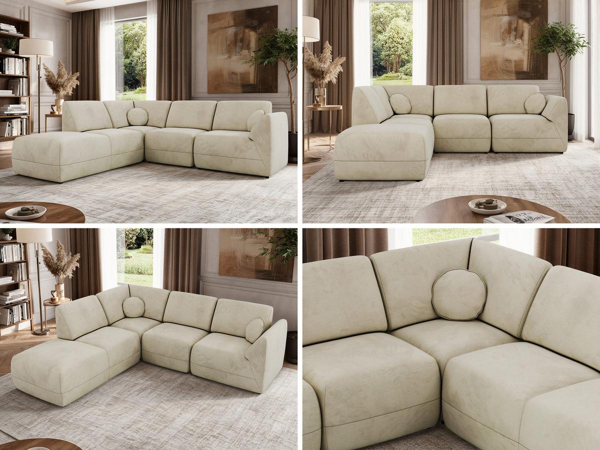 ECKSOFA NOARA 5M L Beige Velvet - Links - Beige/Schwarz, Kunststoff/Textil (244/267cm) - MKS