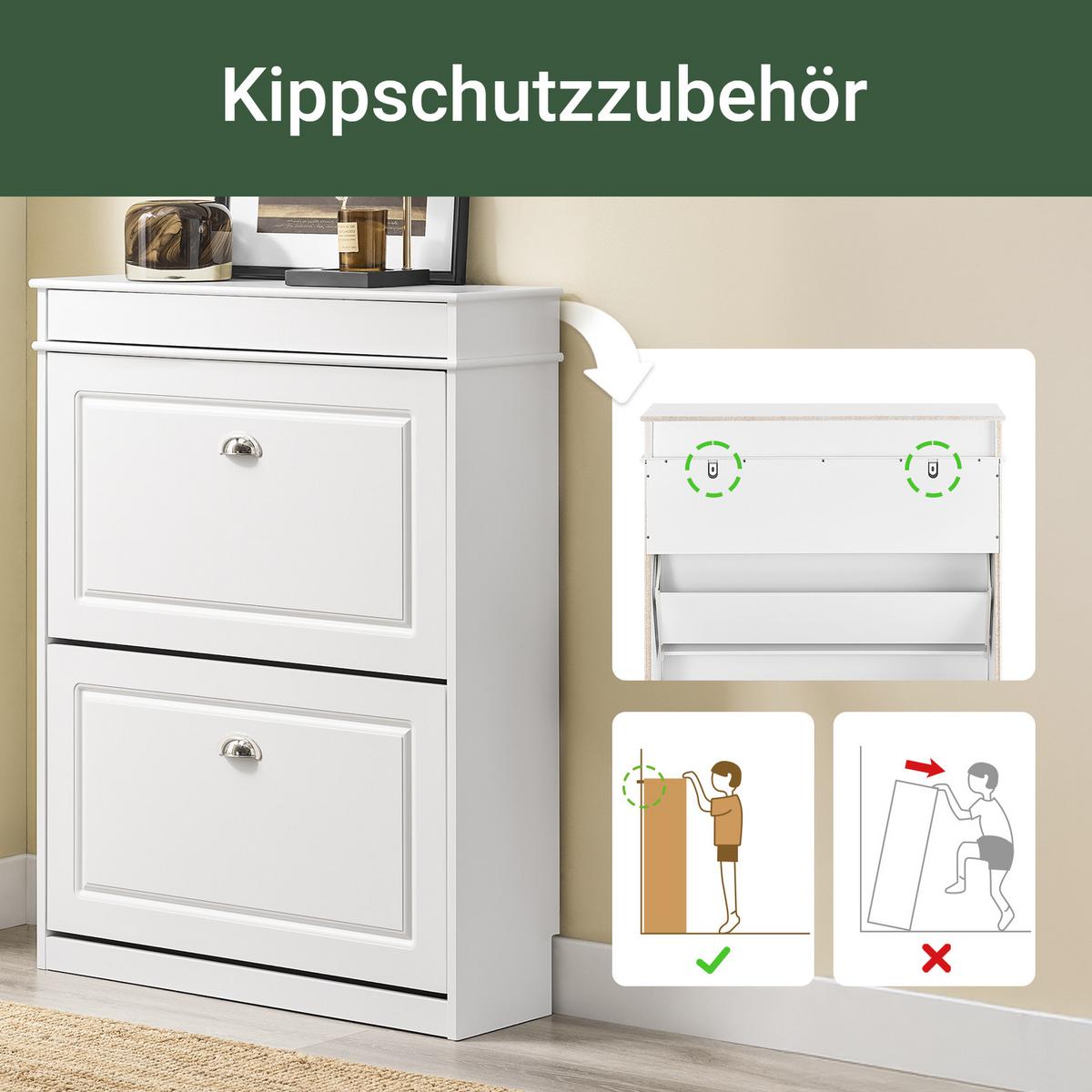SCHUHSCHRANK mit 2 Klappen, Weiß 75x96x24cm - Weiß, Holzwerkstoff (75/96/24cm) - SoBuy