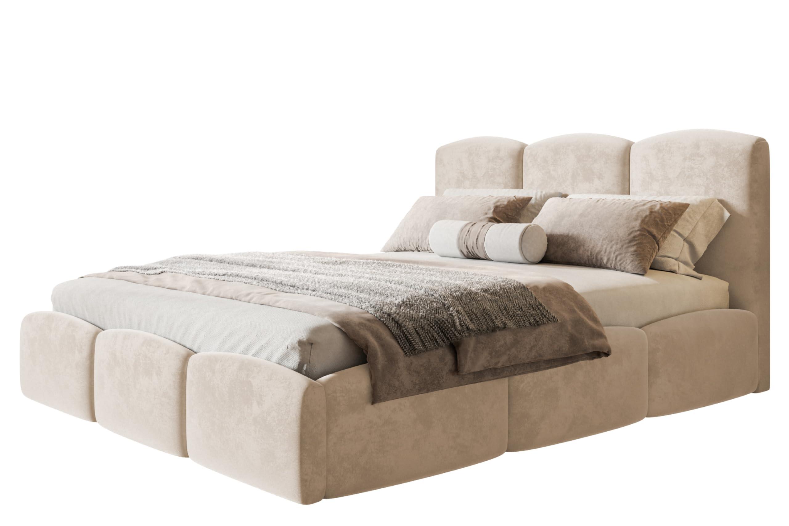BETT 90x200 - Polsterbett mit Bettkasten und Metallrahmen - Modern Betten - Weicher Jasminstoff - Kollektion Zoya - Beige - Beige, Holz/Textil (90/200cm) - Alpi-Möbel