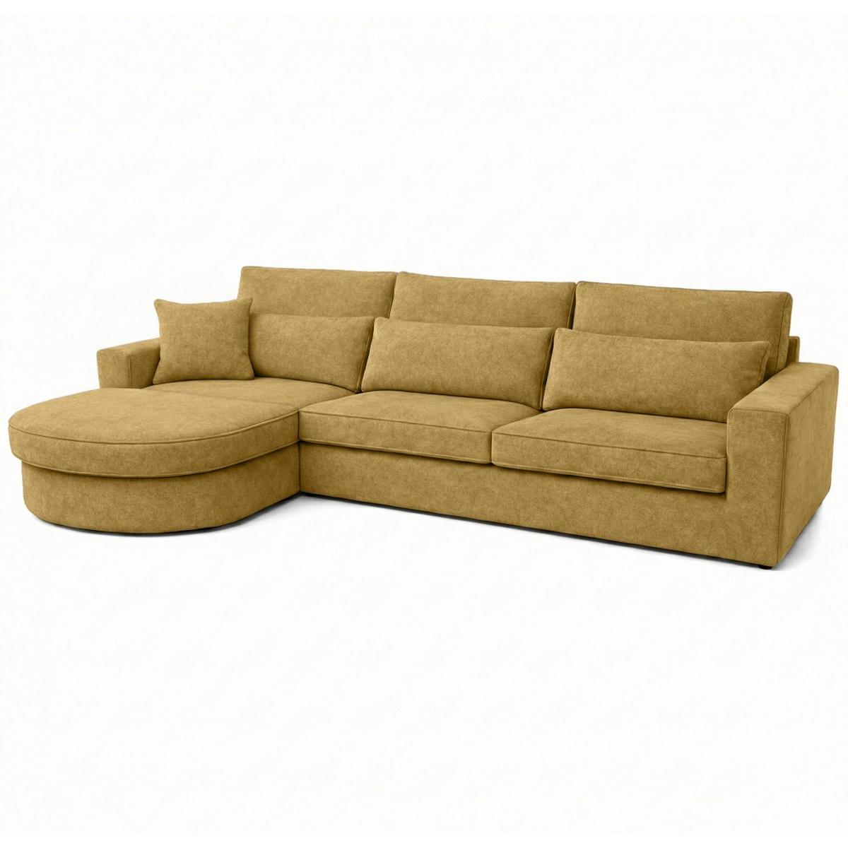ECKSOFA Pablo ohne Schlaffunktion, mit abgerundeter Ottomane, links, Gelb, Velourstoff - Gelb, Textil (319/196cm) - Beautysofa