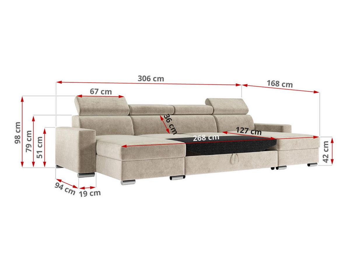 WOHNLANDSCHAFT FOX U Beige - Velvet - Beige/Silberfarben, Kunststoff/Textil (306/98/168cm) - MKS