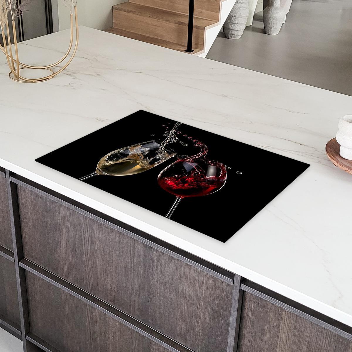 HERDABDECKPLATTE Rotwein - Weißwein - Glas - Schwarz Induktionsschutz 81.6x52.7 cm - Weinrot, Kunststoff (81.6/52.7/0.2cm) - MuchoWow