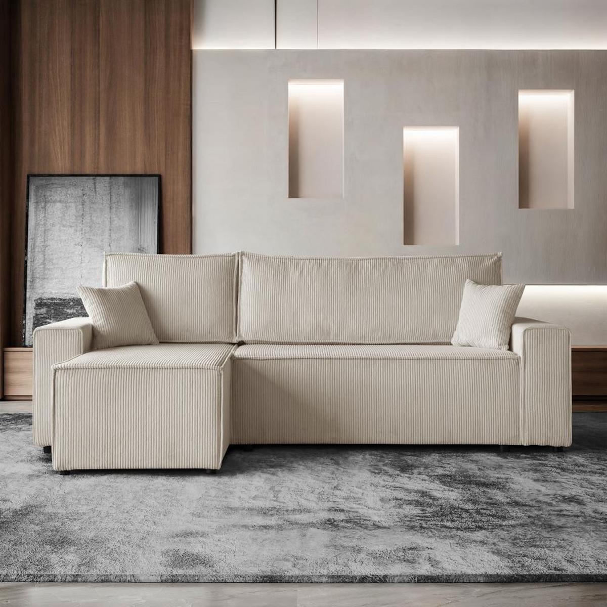 ECKSCHLAFSOFA mit Schlaffunktion Hektor, 247 cm, Ottomane 70 cm, beige - Beige/Schwarz, Kunststoff/Textil (247/152cm) - Beautysofa
