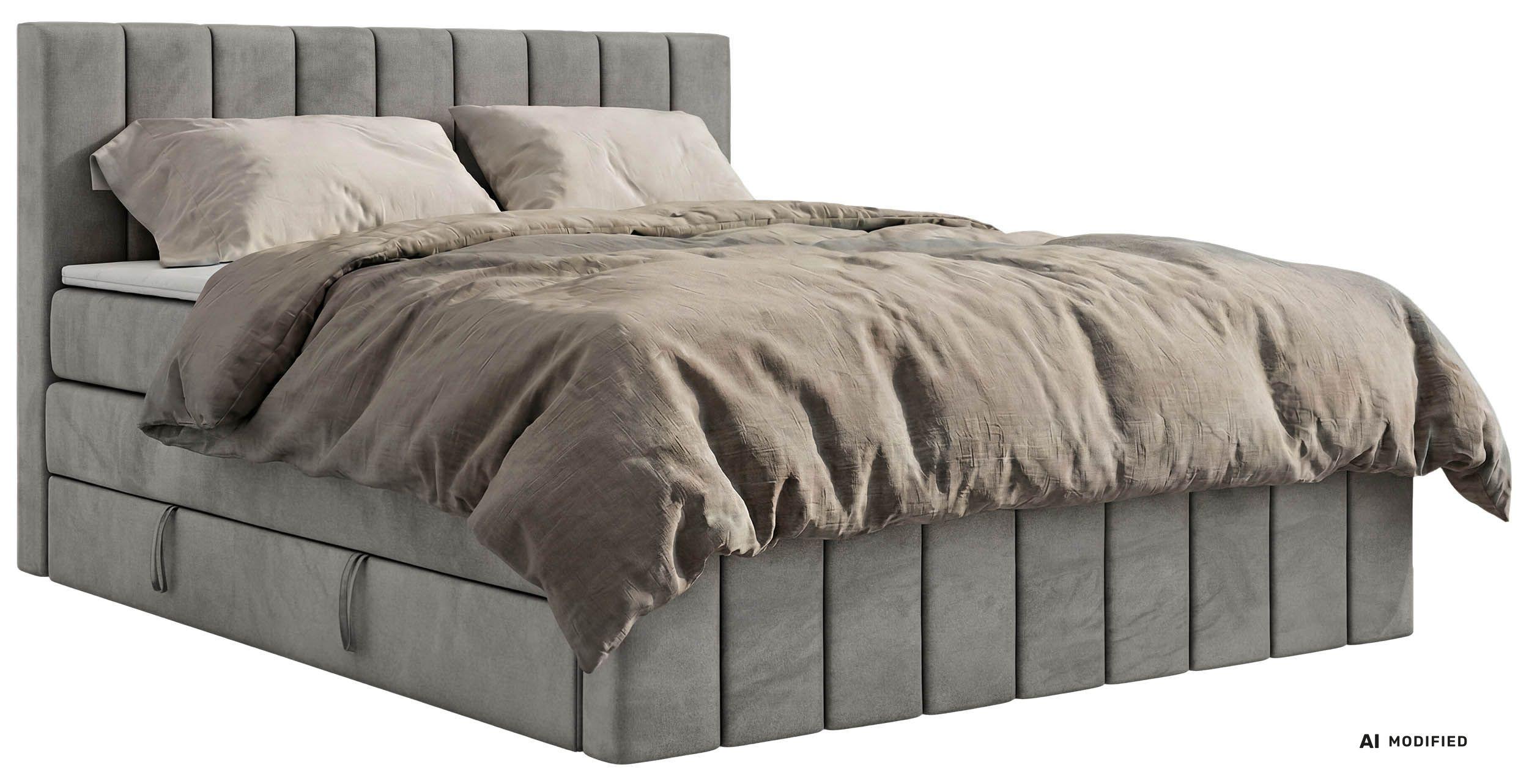 BOXSPRINGBETT ALVER KING DUO 140/200 - Hellgrau Velvet - Topper T25 - H3 - Hellgrau/Schwarz, Kunststoff/Textil (140/200cm) - MKS