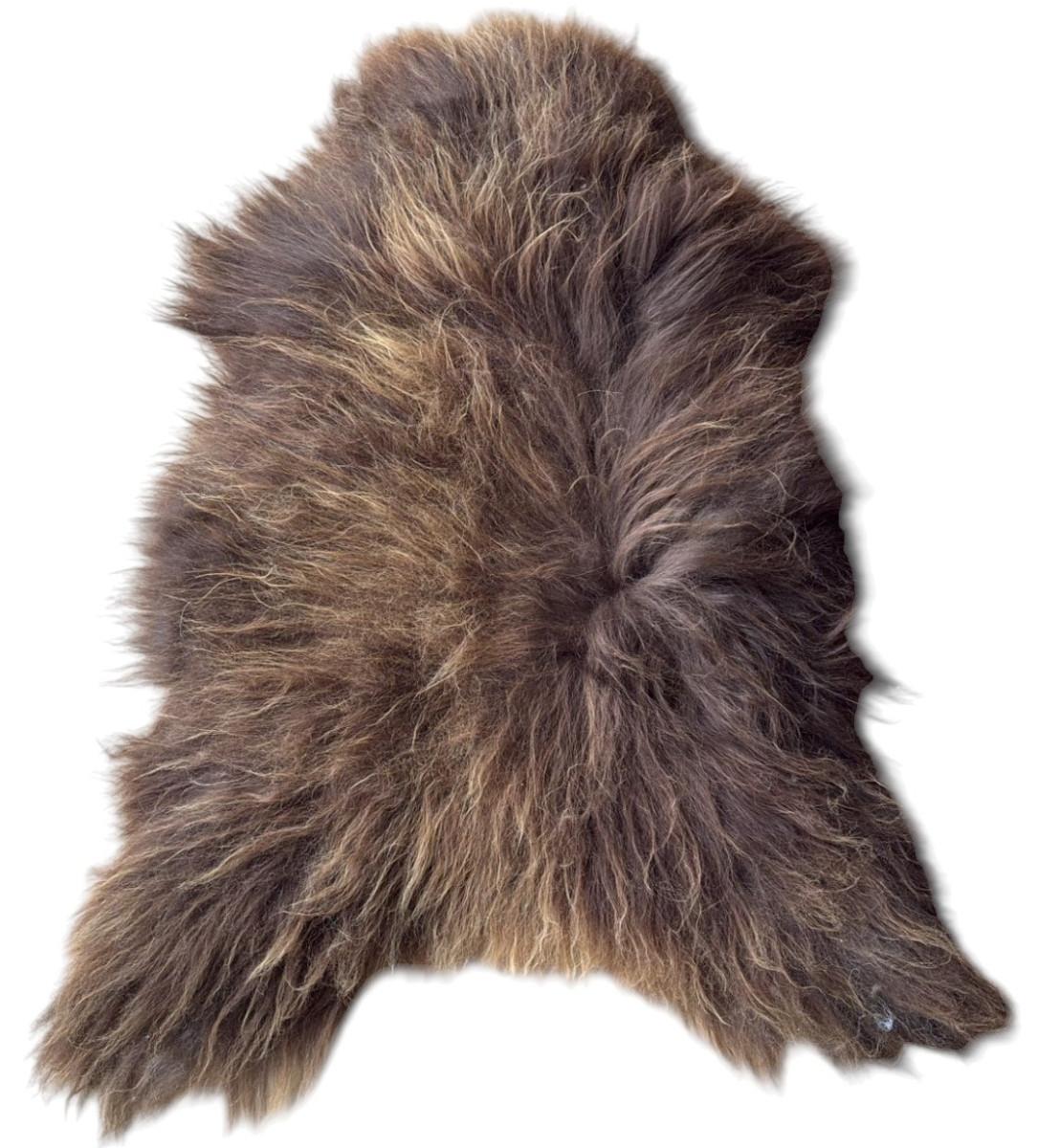 SCHAFFELL Ganzes Island Lammfell Langhaarig Dunkelbraun/Goldbraune Spitzen 100–120 cm - Dunkelbraun/Goldfarben, Fell (70/120cm)