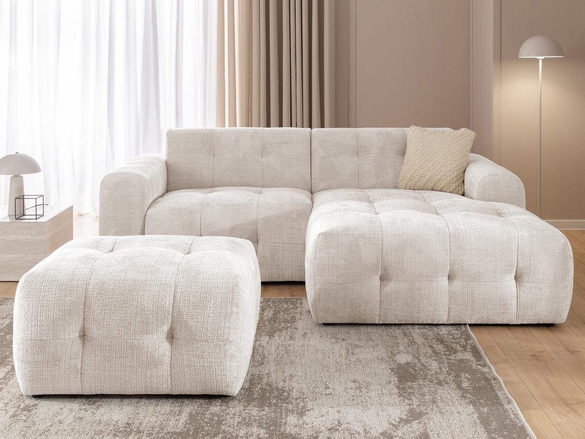 POLSTERHOCKER mit raffinierten Steppungen, zu passendem Sofa, Wellenunterfederung, Chenille-Bezug Beige / 21053 - Beige/Schwarz, Kunststoff/Textil (87/46/68cm) - luma-home