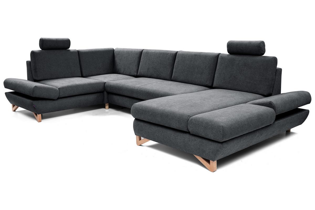 WOHNLANDSCHAFT CASA IV L-S Anthrazit Plüsch-Stoff mit Schlaffunktion - Anthrazit, Holz (344/100/199cm) - MASSENO